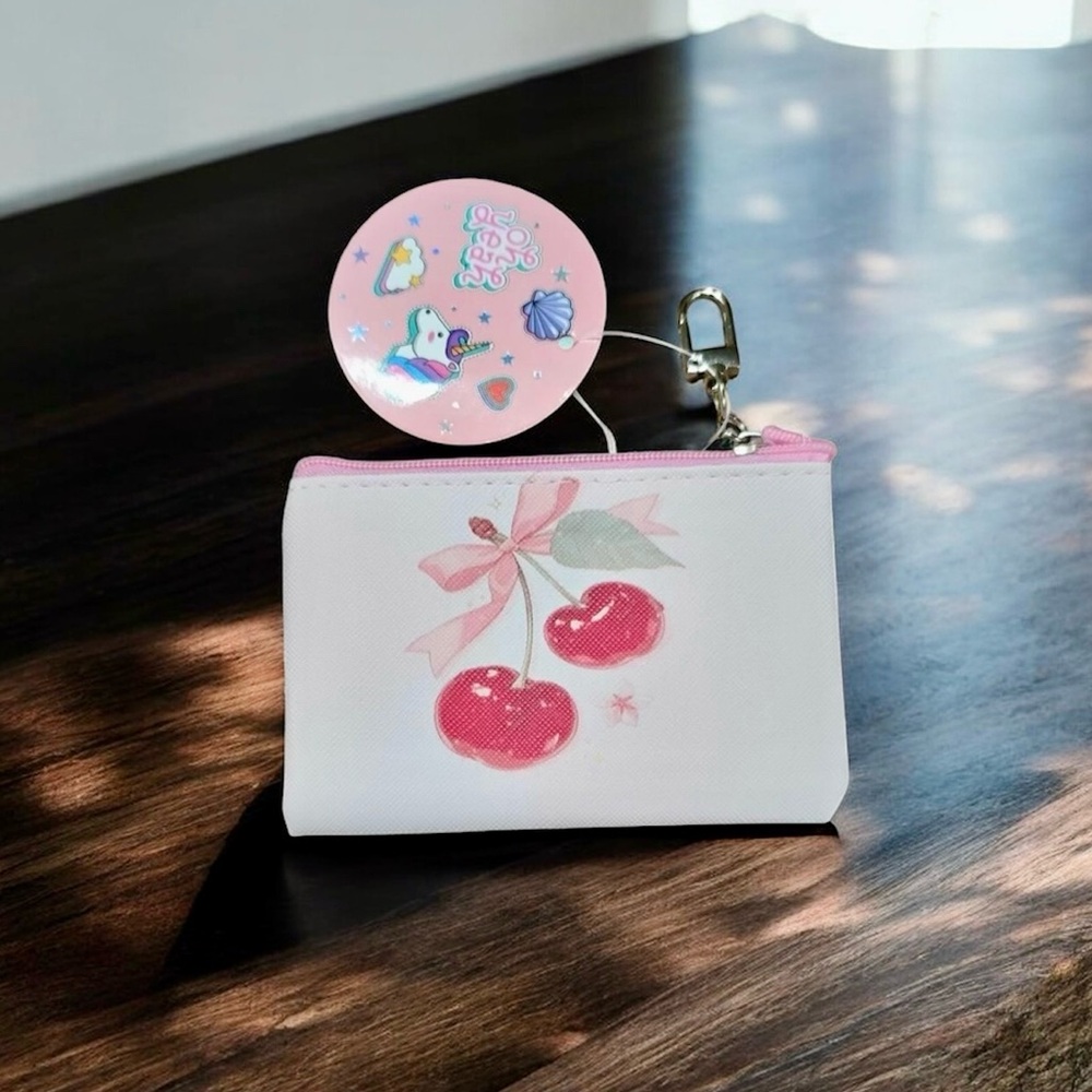Pink Cherry Keychain Pouch